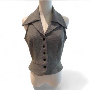 Houndstooth Sleeveless Button Front Vest
